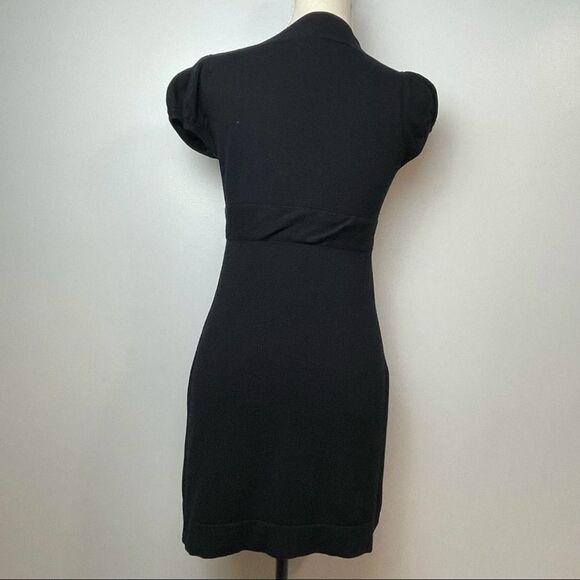 Mandee Solid Black V Neck Twist Front Stretchy Mini Dress Short Sleeve size L - Picture 9 of 11